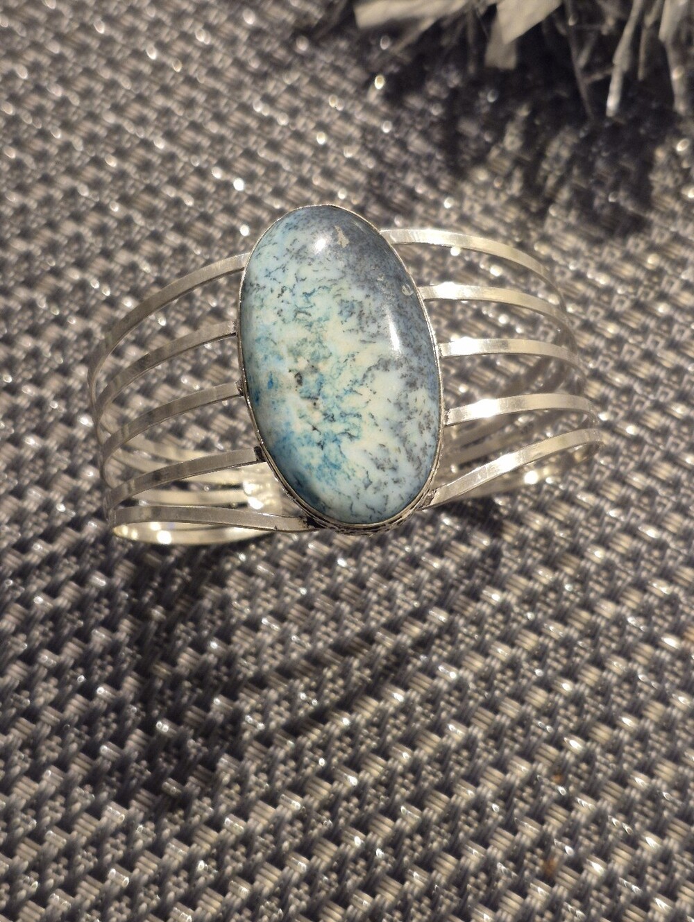 Sterling Silver Blue Marine Dendric Bangle